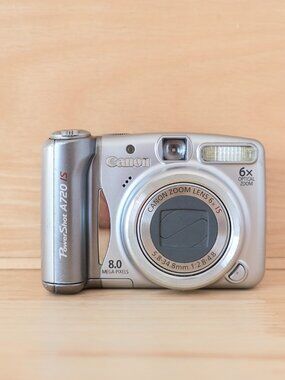Vintage Canon PowerShot A720 IS 8MP Digital Camera 6x Zoom Silver Tested Working